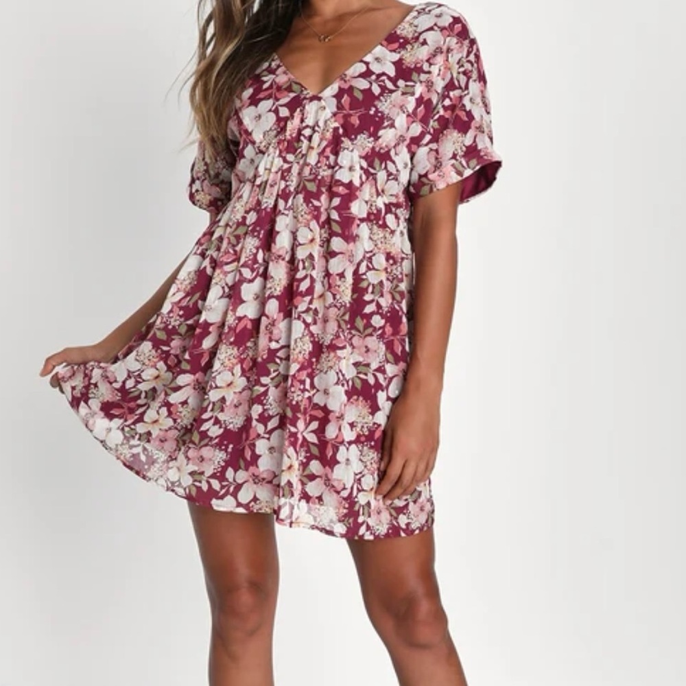 Lulu’s Ready to Adore Red Floral Print Clip Dot Babydoll Mini Dress ✨ Size: Sm